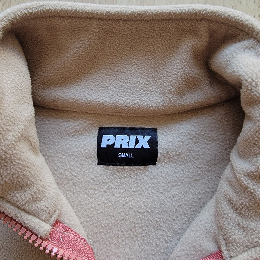 PRIX Fleece Quarter Zip Pullover Sweatshirt Crop Tan Women's Small - Picture 2 of 7